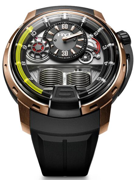 Replica HYT h1-black-dlc-pink-gold 148-DG-22-GF-RU watch